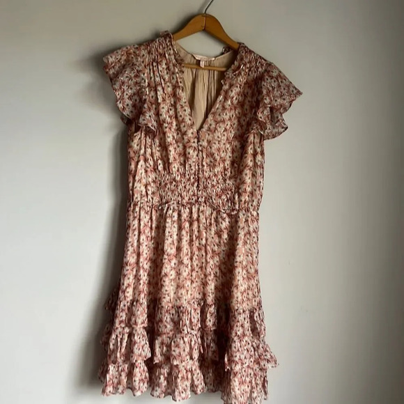 Rebecca Taylor Lucia silk Floral Dress Lurex Ruffle - Picture 2 of 14